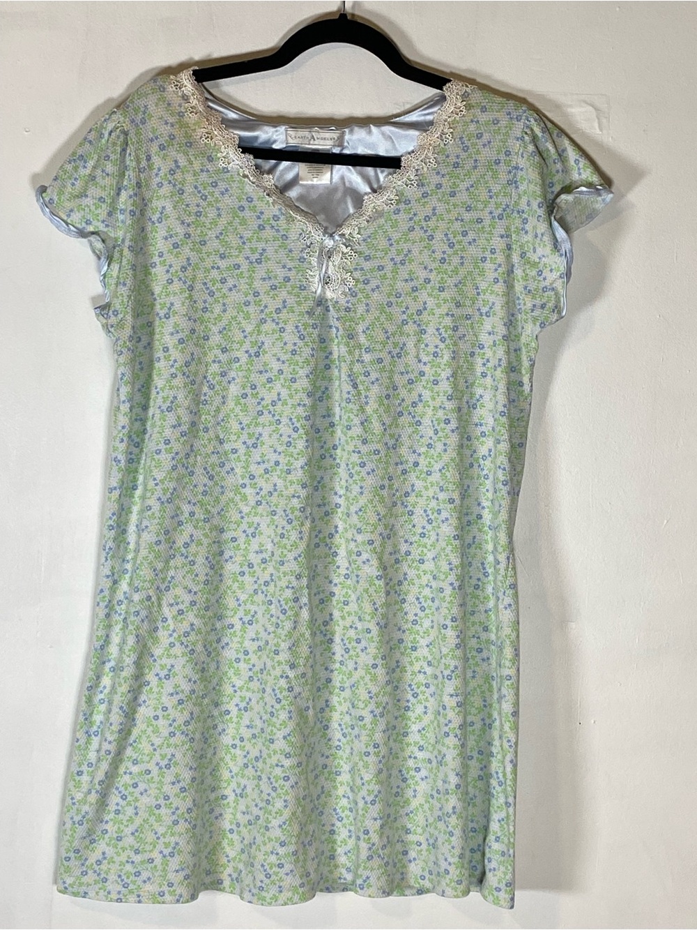 Vintage Floral Nightgown Cottagecore Grandmacore Lace Trim Blue Green Sleepwear